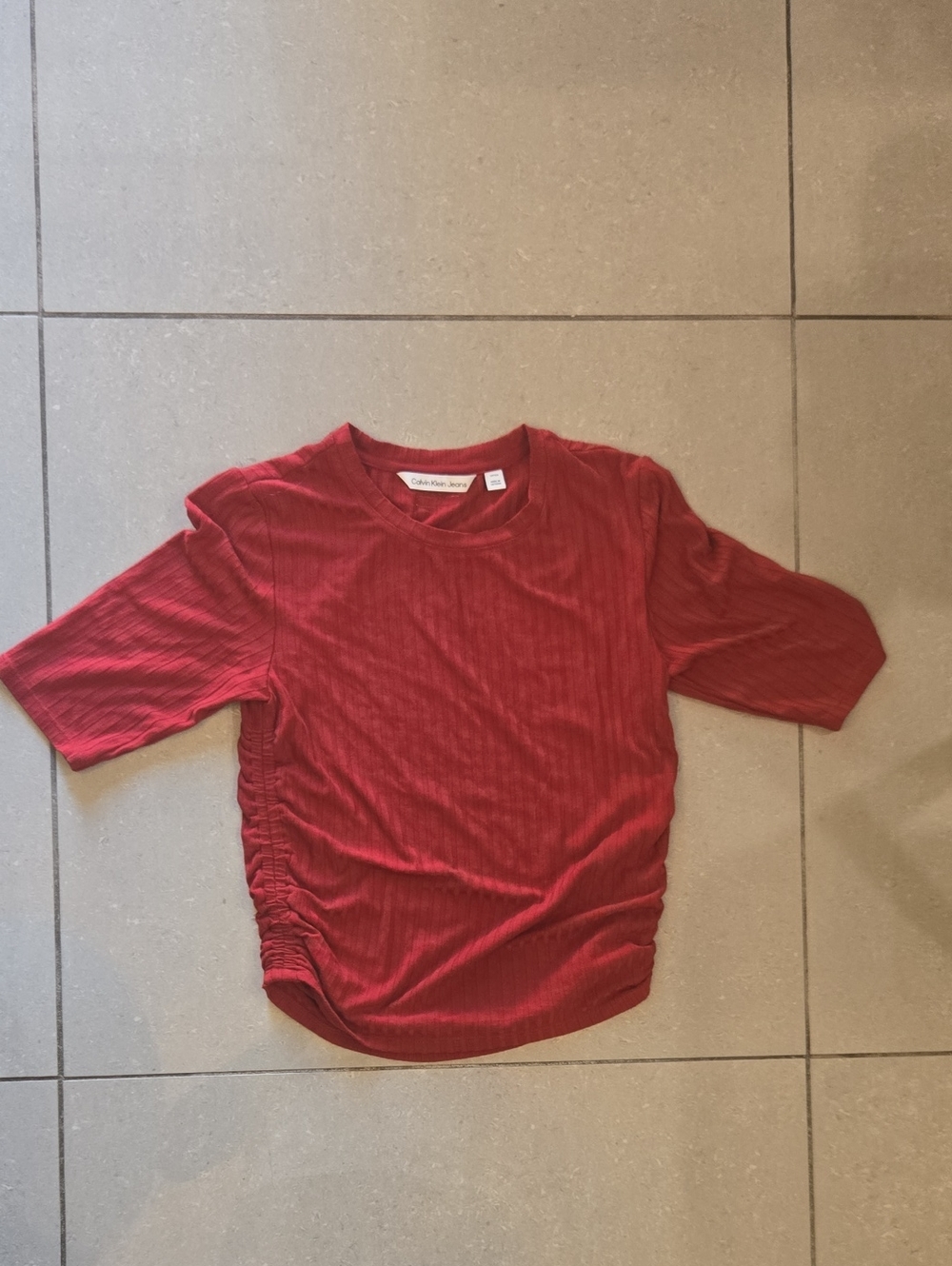 Calvin Klein Jeans Crimson Ribbed Short Sleeve Tee
